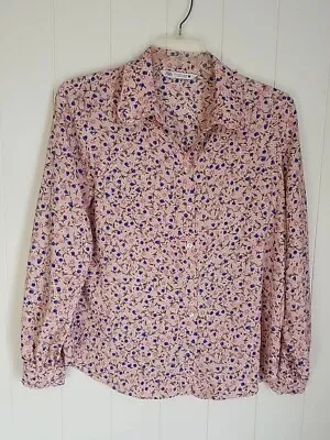 Zara Shirt Top Womens Size XL Floral Pink Blue Ruffled Collar Long Sleeve • $21.99