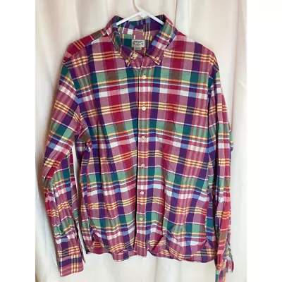 J.Crew Mens Madras Plaid Shirt Button Down Rainbow Long Sleeve Slim Fit XL • $14.04