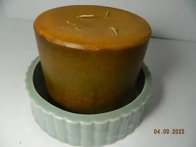 4 Wick Candle 5 H X 6  Diameter Sitting In Green Ribbed Dish Candle Holder • $22.99