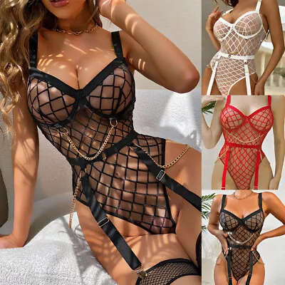 £11.89 • Buy Womens Sexy Lingerie Set Fishnet Stocking Underwear Babydoll Sleepwear Bodysuit