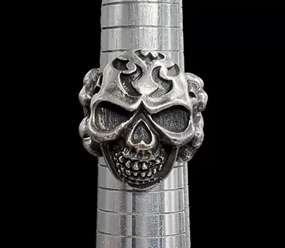 Vintage Biker Viking Rockabilly Skull 925 Sterling Silver Ring Sz 9.5  25g • $67.99