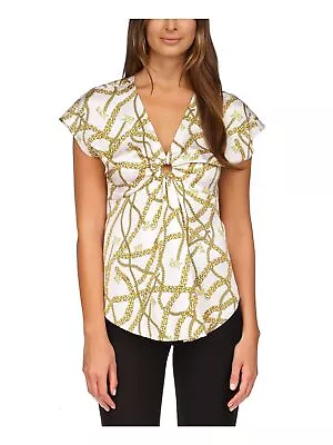 MICHAEL MICHAEL KORS Womens White Cutout Ring Curved Hem Cap Sleeve V Neck Top M • $11.90