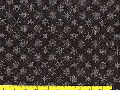 Silver Accented Snowflakes Black Christmas Quilting Sewing Fabric By Yard #3020 • $5.36