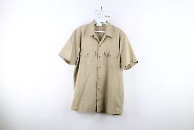 Vintage 70s Dickies Mens Medium Distressed Work Mechanic Button Shirt Brown USA • $40.45