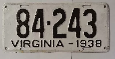 Virginia VA License Plate Tag 1938 # 84-243 County 84? A7 • $38.75