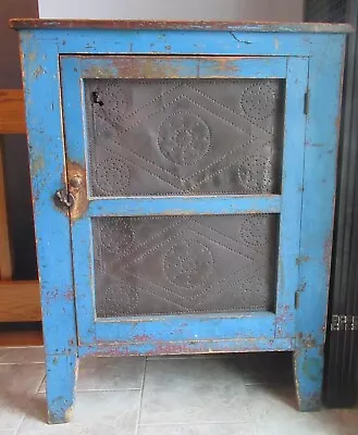 Antique -6 Tin Pie Safe-Old Blue Paint-AAFA-NO SHIPPING-IOWA PICKUP ONLY • $1800