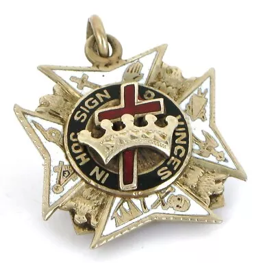 Vintage 14k White Gold Freemason Masonic Knights Templar Fob Pendant Enamel 4.1g • $295