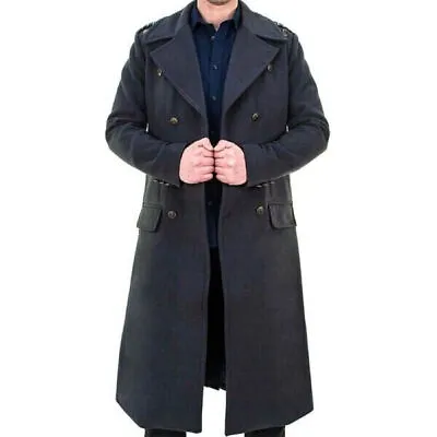 Men's Winter Woolen Doctor Who Captain Jack Harkness Warm Grey Wool Pea Coat USA • $109.09