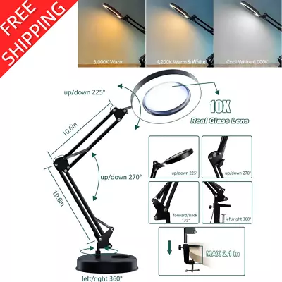 10X Magnifying Glass Desk Light Magnifier LED Lamp Reading Lamp With Base& Clamp • $21.19