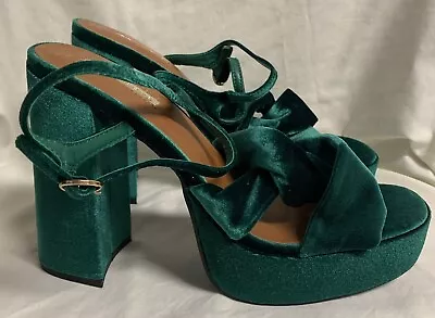 Primark Green Velvet Party/formal Occasion High Heel Platform Shoes Size 7 • £7.99