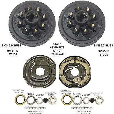 8 On 6.5  Trailer Hub Drum Kit 9/16  Studs +12 X2  Brake For 7K-8K Axle • $282.99