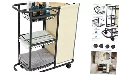 Laundry Sorter Cart Movable Bathroom Organizer Gray Laundry Storage Baskets  • $94.61