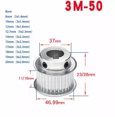 3M-50T Step Timing Pulley Keyway Bore For Width 16mm Belt Reprap 3D Printer CNC • $12.18