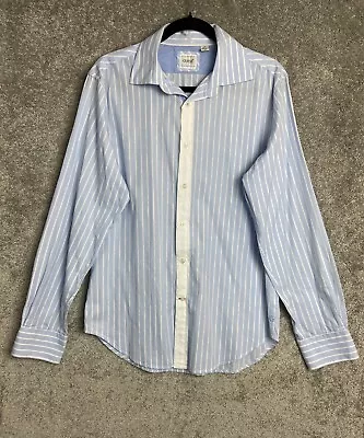 Guess Men's Long Sleeve Button-Up Ruffled Shirt Light Blue/White Size: L • $19.93