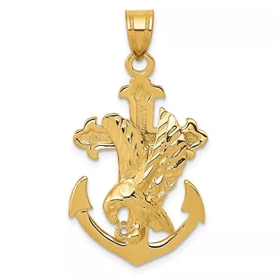 14K Yellow Gold Mariners Anchor Cross With Eagle Charm Pendant 1.38 Inch • $300.82