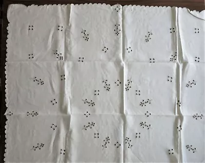 Vintage Madeira Embroidery Linen Cream Tablecloth Topper 44  Square Portugal • $34.99