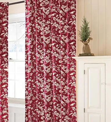 Floral Damask Rod-Pocket Homespun Insulated Curtain Panel 42  W X 84  L - Red • £37.05