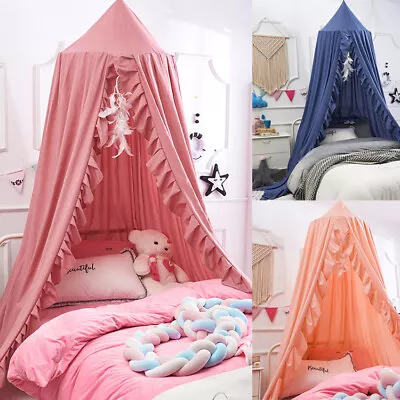 Kids Baby Bed Canopy Mosquito Net Ruffle Curtain Bedding Dome Tent Bedcover • $41.99