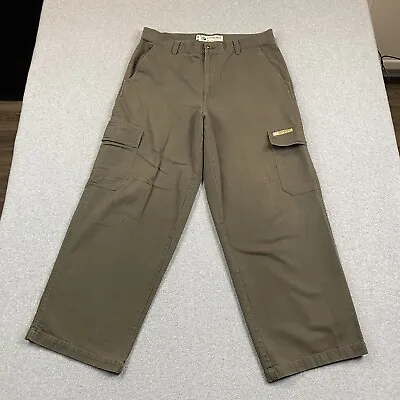 PHYS.SCI Mens Cargo Pants 34x30 Relaxed Baggy Straight Cotton Dark Green Pockets • $18.99