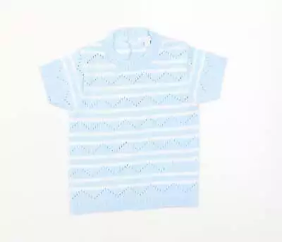 Zip Zap Baby Blue Striped Acrylic Pullover Jumper Size 9-12 Months Button • £5