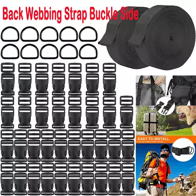 Nylon Webbing Strap Backpack Pet Collar Buckle Clip Release Side Metal D Rings • $9.99