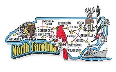 North Carolina State Map And Landmarks Collage Fridge Collectibl Souvenir Magnet • $8.45