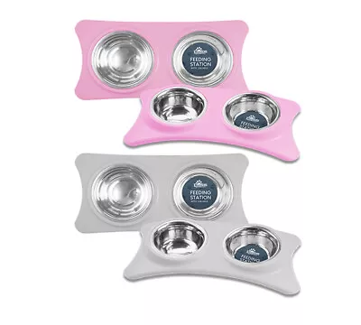 £6.99 • Buy Double Feeding Bowls For Pet Cat Dog Puppy Non-Slip Splash Feeder Food Bowl