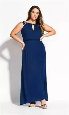 City Chic Ladies Tassle Shoulder Maxi Dress Size 18 Medium Colour Sapphire Blue • $14.99