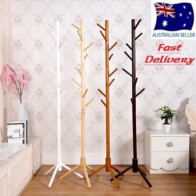 Wooden Coat Stand Rack Clothes Hanger Hat Tree Vintage Jacket Bag Umbrella • $26.04