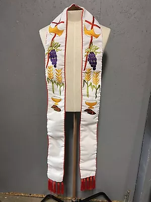 VTG Minister Pastor Priest Clergy Stole Embroidered Cross Grapes Wheat Red Read • $72.69