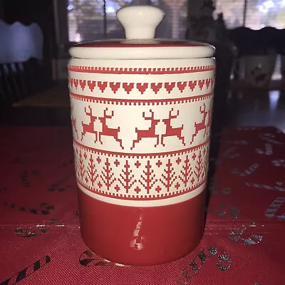 Deer Trees Christmas Cookie Jar/canister Ten Strawberry Street Great Sugar Dish • $14.99