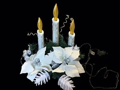 3 Light Candelabra Christmas Candle Candolier Electric Vtg Floral Display • $12.50