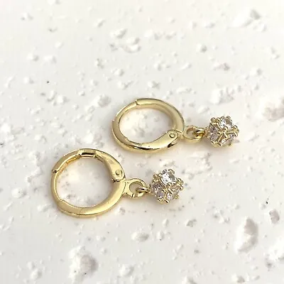 $14.93 • Buy 925 Sterling Silver Post Crystal Earrings Elegant Dainty Gold Huggie For Women