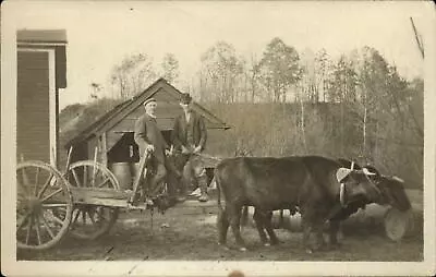 RPPC Walpole NH Oxen Team Men Cart Farm 1911 To Esther Gustafson Malden MA • $13.08