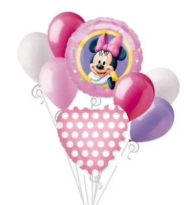 Minnie Mouse Balloon Bouquet Set Birthday Baby Shower Party Decoration 8pcs • £12.64