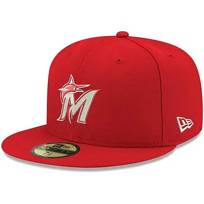 Men's New Era Red Miami Marlins White Logo 59FIFTY Fitted Hat • $31.49