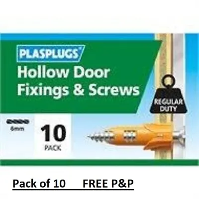 £4.90 • Buy HOLLOW DOOR FIXING PLUGS (10 Of) PLASPLUG - FOR CAVITY BOAST STUD Free UK P&P
