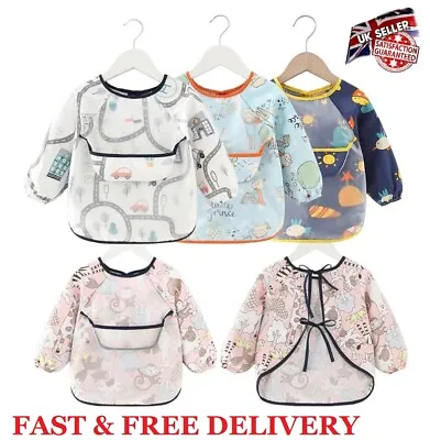 Baby Kids Bibs Waterproof Long Sleeve Toddler Weaning Feeding Apron Boys Girls • £4.99