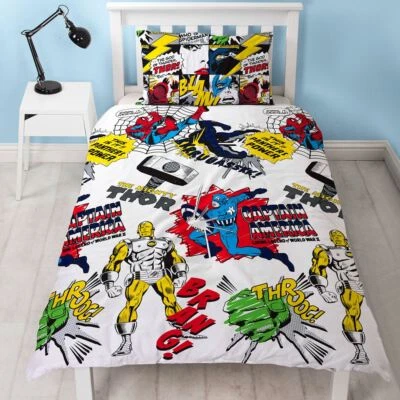 £14.95 • Buy Marvel Superheroes Single Duvet Cover Set 2-in-1 Design Comics Scribble Kids