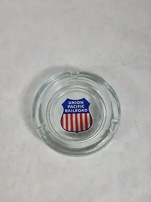 Vintage Union Pacific 4  Ashtray Clear Glass UPRR Herald Logo Advertising • $18.50