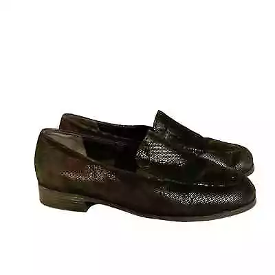 Munro 7 Womens Black Pebble Scale Shiny Loafer Slip On Comfort Casual Shoes Flat • $24