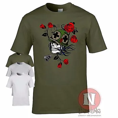 Skull With Dog Tags WW2 Vietnam Military Artillery Armour T-shirt World Of War • $19.90