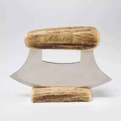 Alaska Vintage Antler Ulu Blubber Mezzaluna Rocker Vegetable Herb Chopper Knife • $120