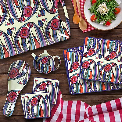 Mackintosh Rose Art Laptray Food Serving Trays Dinner Table Mats & Coasters Set • £4.50