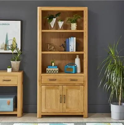 Soho Oak Large Tall Bookcase With 2 Door Cupboard And Drawer - Bookshelf - SC19 • £499