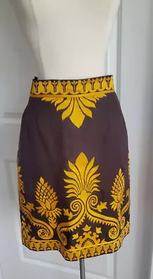 Oscar De La Renta Vintage 90's Brown Linen Gold Embroidered Skirt Size 12 USA • $195