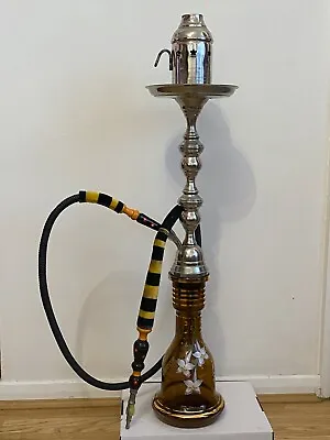 Large North African Shiaha Hookah Pipe - Glass & Chrome  *Very Good Condition / • £45