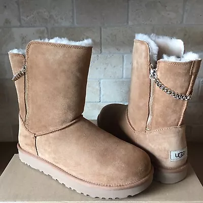 UGG Classic Short Sparkle Zip Chain Chestnut Suede Winter Boots Size 6 Womens • $127.49