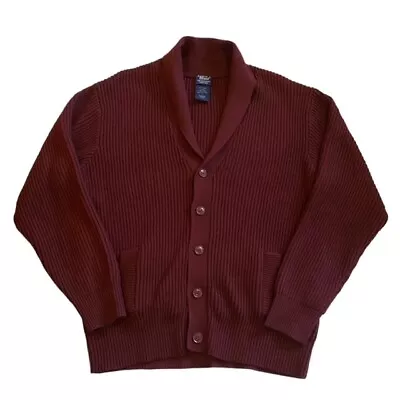 John Blair Sweater Mens Size Large Red Fisherman Cardigan Shawl Collar Grandpa • $35