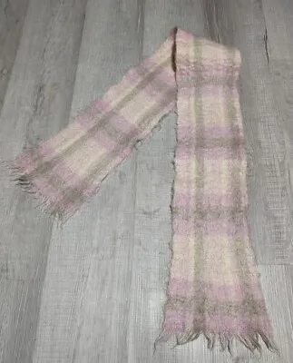 Donegal Design Mohair Wool Light Hand Woven Scarf 54 Pink Plaid  • $39.99